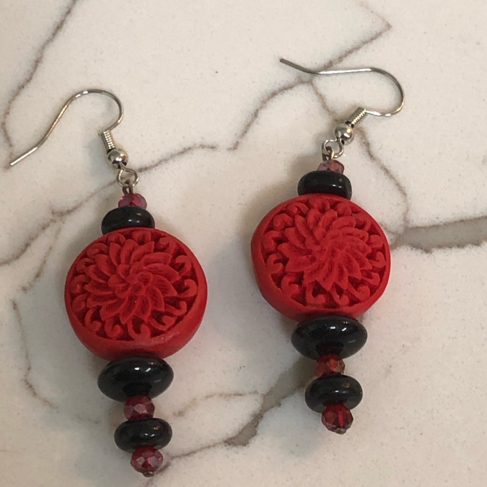 Funky red and black earrings